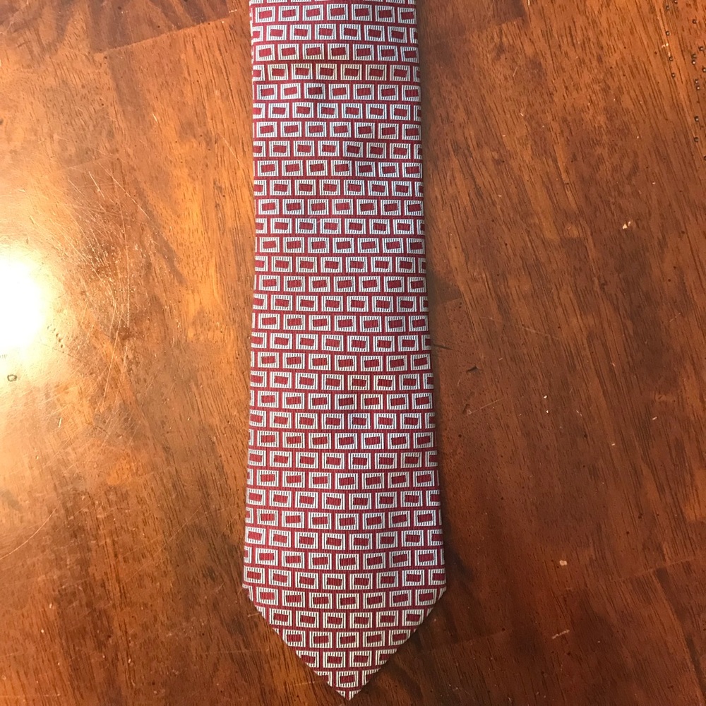 Hermès Geometric Tie, Grey and burgundy woven